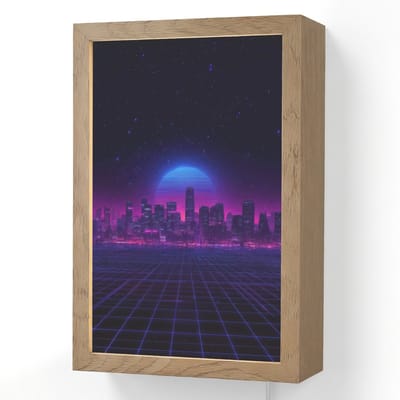 Wandlamp 20x30 cm - Oplaadbaar - Skyline - Zon - Neon - Rasterpatroon - Wandlampen binnen woonkamer - Slaapkamer lamp met kabel - Decoratieve nachtlamp - Vloerlamp snoer