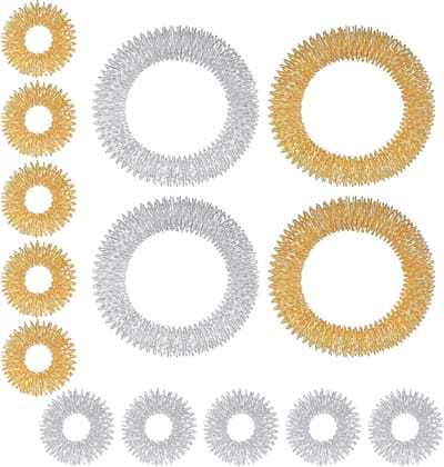 Massage Set met 14 Stuks, Finger Massagers en Acupressure Ringen voor Stressverlichting en Ontspanning van Pols en Vingers - Goud en Zilver