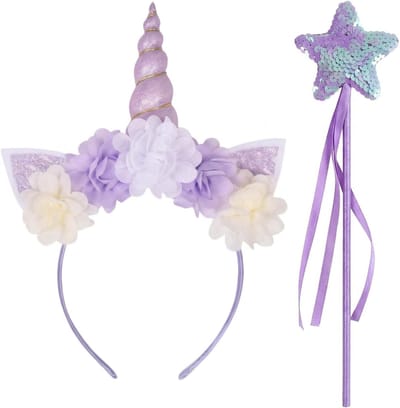 2-delige haarbandset voor meisjes en dames met eenhoorn, pailletten en feestaccessoires voor verjaardag en carnaval