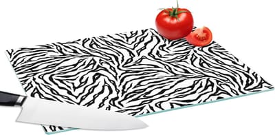 Glazen Snijplank - 39x28 - Tijgerprint - Zwart - Wit - Dieren - Patronen - Snijplanken Glas