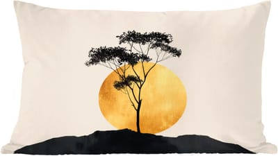 Sierkussens - Kussentjes Woonkamer - 60x40 cm - Zwarte boom - Gouden cirkel - Heuvel