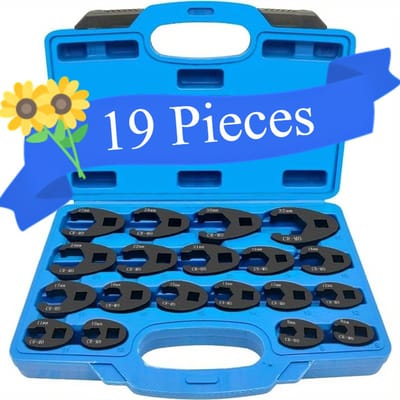 3/8" en 1/2" Drive Jumbo Crowfoot Flare Moer Wrench Set, 19PC Metrisch Gereedschap 8 tot 32 mm maten, Flare Moer Wrench Set voor 3/8" en 1/2" Drive Ratchet.