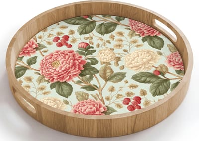 Dienblad rond 40x40 cm - Schootdienblad hout - Klassiek - Botanisch - Veelkleurig - Borrelplank rechthoek - Plateau houten dienbladen