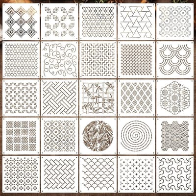 Set van 25 Sashiko sjablonen 12 x 12 cm voor handquilten en naaien van geometrische patronen, ideaal voor beginners en creatief gebruik