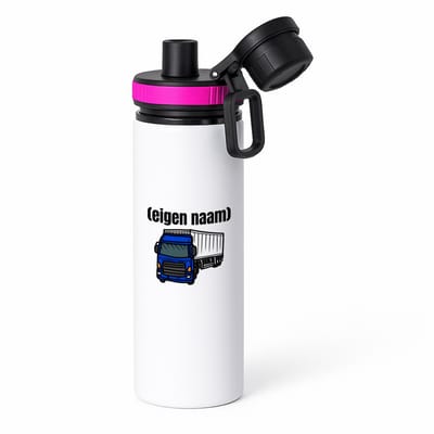 Hacebo® - blauwe vrachtwagen met eigen naam waterfles met draaidop roze - Vrachtwagen chauffeur - vrachtauto chauffeurs - iemand die houdt van vrachtwagens - verjaardag - cadeau - kado - geschenk - water fles - 850ML