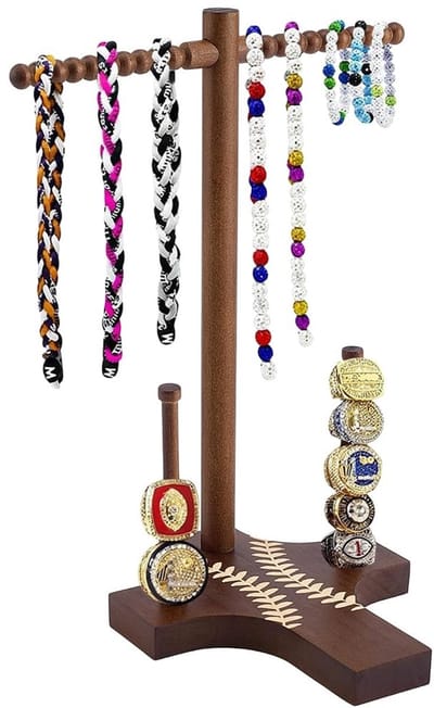 Dailygoods - WADORN Houten Honkbal Druppel Ketting Display Houder Sport Kampioenschap Ringen Display Organizer Softbal Memorabilia Sieraden Showcase Baseball Room Decor Gift voor Sportliefhebbers Vrienden