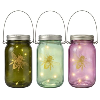 Dailygoods- Lichtglazenset 3-delig - LED Draadlichtketting - Gouden Bijendecoratie - Glas/Metaal - Sfeervolle Decoratie - Voor Balkon/Terras/Woonkamer - Lichtdecoratie