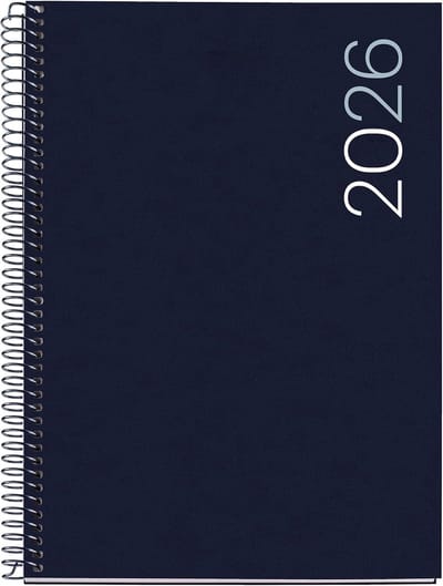 Famanu – Kalender 2026, weekoverzicht, A5+ (155 x 213 mm), flexibele omslag van polypropyleen, spiraalbinding, papier 80 g/m², weekplanner, Catalaans, marineblauw