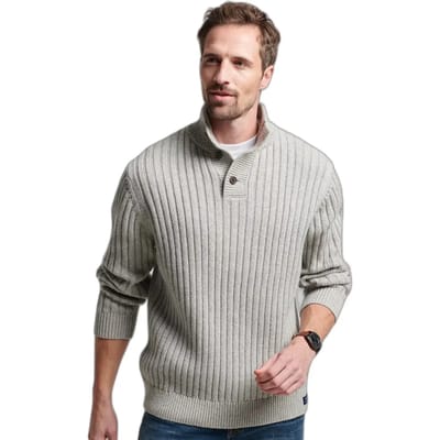 Superdry - Geribde trui met halve knoopsluiting - Heren - Sweaters