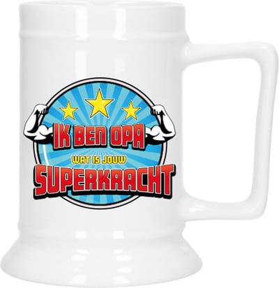 Bellatio Decoration Cadeau Bierpul voor opa - blauw - super opa - keramiek - 530 ml