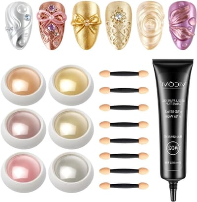 Chrome Nagelpoeder Set van 6 Stukken met 3D Nagelgel voor Metallic Spiegel Effect en Nagelkunst voor Thuis en Salons