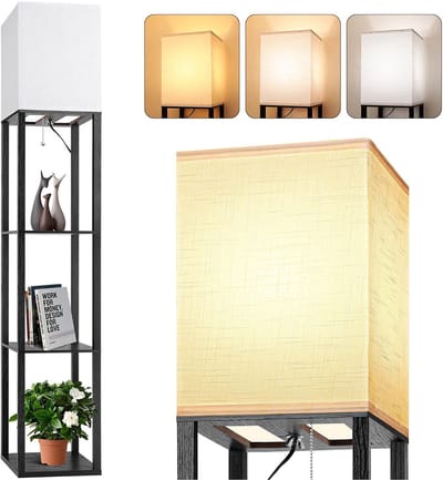 Rosnek LED Vloerlamp met Planken - Moderne Staande lamp met 3 Kleurtemperaturen en opbergruimte - 26x26x160cm - Inclusief LED-lamp - voor Woonkamer en Slaapkamer