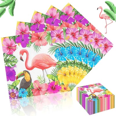 Set van 100 Papieren Servetten 33 x 33 cm voor Feestjes, Verjaardagen en Tuinfeesten met Flamingo- en Jungle-thema