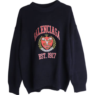 Balenciaga Oversized Borduur College Logo Crewneck in Marineblauwe Katoen