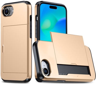 Mobiq pashouder hoesje geschikt voor iPhone 16e (2025) | vakje voor pasjes goud