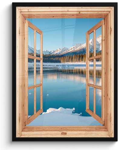 Poster in lijst - Fotolijst 50x70 cm - Posters - Doorkijk - Landschap - Winter - Meer - Bergen - Uitzicht - Posterlijst zwart - Decoratie - Wanddecoratie woonkamer - Muurdecoratie slaapkamer