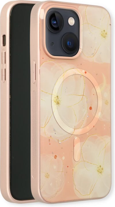Casemania Hoesje Geschikt voor Apple iPhone 15 Plus - Roze - Siliconen Marmer Back Cover - Geschikt voor MagSafe