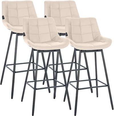 CLP Barkrukken Weston - Set van 4 - 180° Draaibaar met Auto-Return - Met Rugleuning - Gevoerde Zitting - Metalen Onderstel - zwart/creme
