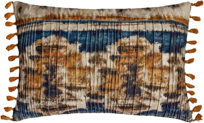 Decoratief Kussenhoes - Lendenkussenhoes Ikat - Woonkamer Decoratie - Handgemaakt Katoen Pintucks - 30 x 60 cm - Blauw Mosterd