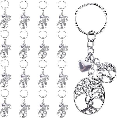 Ronte - Sleutelhanger Levensboom Antiek Zilver - 20 Stuks - Vriendschap Liefde Hart Bomen - Party Gunst Bruiloft Kerst Decoraties
