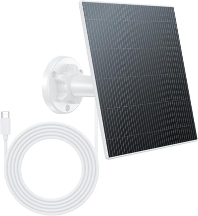 Een 2W zonnepaneel met een 2 meter lange Type-C kabel en een 360° verstelbare standaard, IP65 waterdicht, ontworpen om apparaten met een Type-C interface continu van stroom te voorzien.