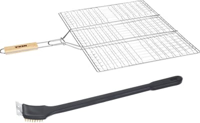 BBQ/barbecue hamburger grill klem met houten handvat - incl. schoonmaakborstel