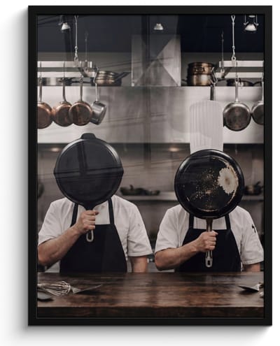 Poster in lijst - Fotolijst 60x80 cm - Posters - Koks - Koekenpannen - Keuken - Posterlijst zwart - Decoratie - Wanddecoratie woonkamer - Muurdecoratie slaapkamer