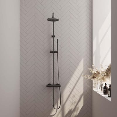 Brauer Gunmetal Edition Opbouw Thermostatische Regendoucheset - Hoofddouche 20 cm - Staafhanddouche - Doucheslang - Gunmetal Geborsteld Pvd