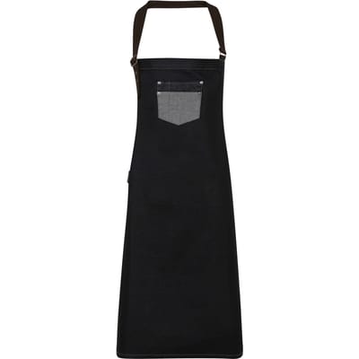 Premier Unisex Volwassenen Divisie Waxed Look Faux Leather Denim Bib Apron (Zwarte denim)