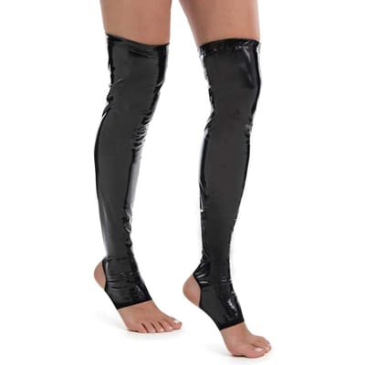 Punk Natte Look Kousen Zomer Mode Kunstlatex Toeless Kousen Dames Olie Glanzend PU Leer Feest Dans Dijhoog Been Kleding M black
