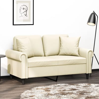 vidaXL - Tweezitsbank - met - sierkussens - 120 - cm - kunstleer - crèmekleurig