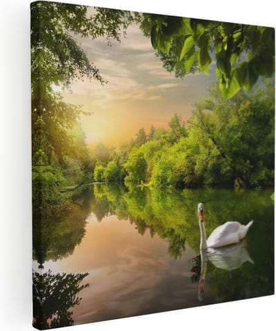 Artaza Canvas Schilderij Zwaan In Bos - 30x30 cm - Klein - Wanddecoratie Natuur - Muurdecoratie Woonkamer - Schilderijen Op Canvas