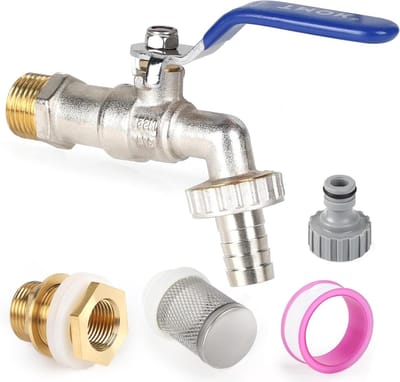Regentondoorvoer met afvoerkraan en tankdoorvoer, 3/4 inch kogelkraan voor regenton - tuinkraan voor watertank en cisternes - slangaansluiting