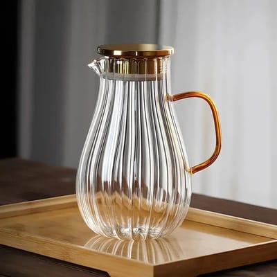 Almina Gloria - Karaf - Schenkkan - Met Deksel - Set van 1 stuks - 1800ml - Gouden Rand