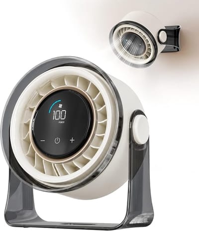 MERTTURM Oplaadbare USB Bureauventilator, Kleine Draagbare Stille Tafelventilator met 100 Snelheden, 360° Rotatie, Wandmontage, LED-display voor Slaapkamer, Thuis, Kantoor, Reizen (Wit)