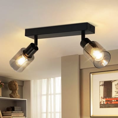 NETTLIFE Plafondspot E14 – 2-lichts – Plafondlamp Vintage Industriële – Metaal en Glas – Verstelbare Plafondspot 350° – Plafondspot voor Keuken – Zonder lampen