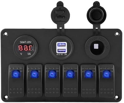 Schakelpaneel 12V - Dashboard Bediening - Voertuig Elektronica - 6 Gang Dubbele USB - 22 x 12 cm - Blauw