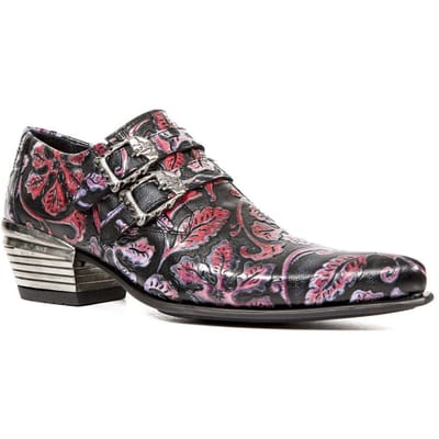 New Rock Vintage rode bloemen lederen gesp schoenen-7960-S6