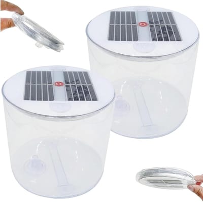 Opblaasbare Zonne Lantaarn - Opvouwbare Kampeerlamp - Buitenverlichting - Waterdicht PVC Materiaal - 13 x 13 x 11 cm - Wit