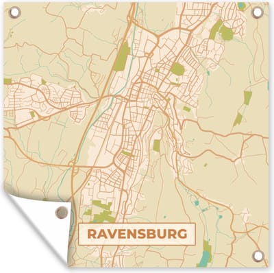 Tuin poster Ravensburg - Plattegrond - Stadskaart - Kaart - Vintage - 200x200 cm - Tuindoek