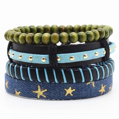 Amanto Armbanden Ciel - Kralen - Touw- Leer - 4-delig - Aanpasbaar