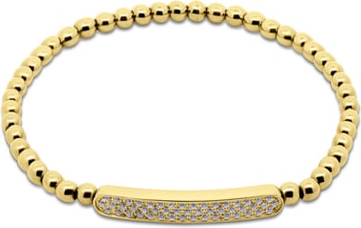 CO88 Collection - 8CB-91335 - stalen kralenarmband vrouwen met bar met zirconia stenen - 4 mm - goudkleurig