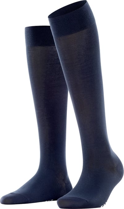 FALKE Cotton Touch lang eenkleurig katoen kniekousen dames blauw - maat 39-42