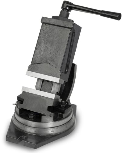 EBERTH machineklem, draaibaar en kantelbaar, gemaakt van gegoten staal, max. klembreedte 80 mm, bekbreedte 100 mm, klem voor boormachine, kantelbaar 0°-90°, 360° draaibaar