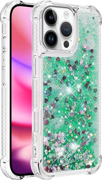 Coverup Hoesje - Geschikt voor iPhone 16 Pro Hoesje - Coverup Liquid Glitter Back Cover - Groen