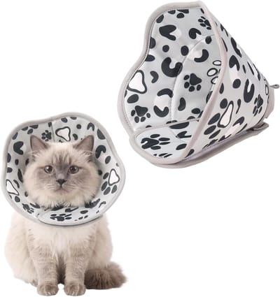 Zachte en verstelbare kattenhalsband tegen bijten en likken, gemakkelijk te wassen, ideaal voor postoperatief gebruik, grijs, maat M
