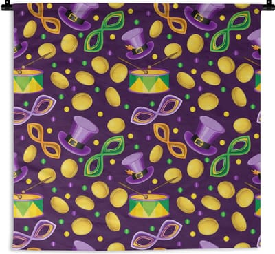 Wandkleed - Wanddoek - Carnaval - Feest - Paars - Patronen - 180x180 cm - Wandtapijt