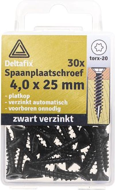 Deltafix spaanplaatschroeven 4,0 x 25 mm - RVS - zwart - 30 stuks