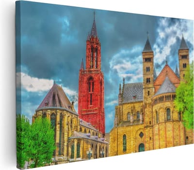 Artaza Canvas Schilderij Sint-Jan Maastricht - 30x20 cm - Klein - Muurdecoratie Kerktoren - Wanddecoratie Stad - Schilderijen Op Canvas