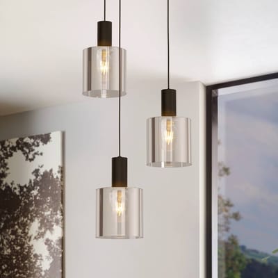 EGLO Hanglamp Gorosiba, zwart, Ø 41 cm, staal/glas, 3-lamps.